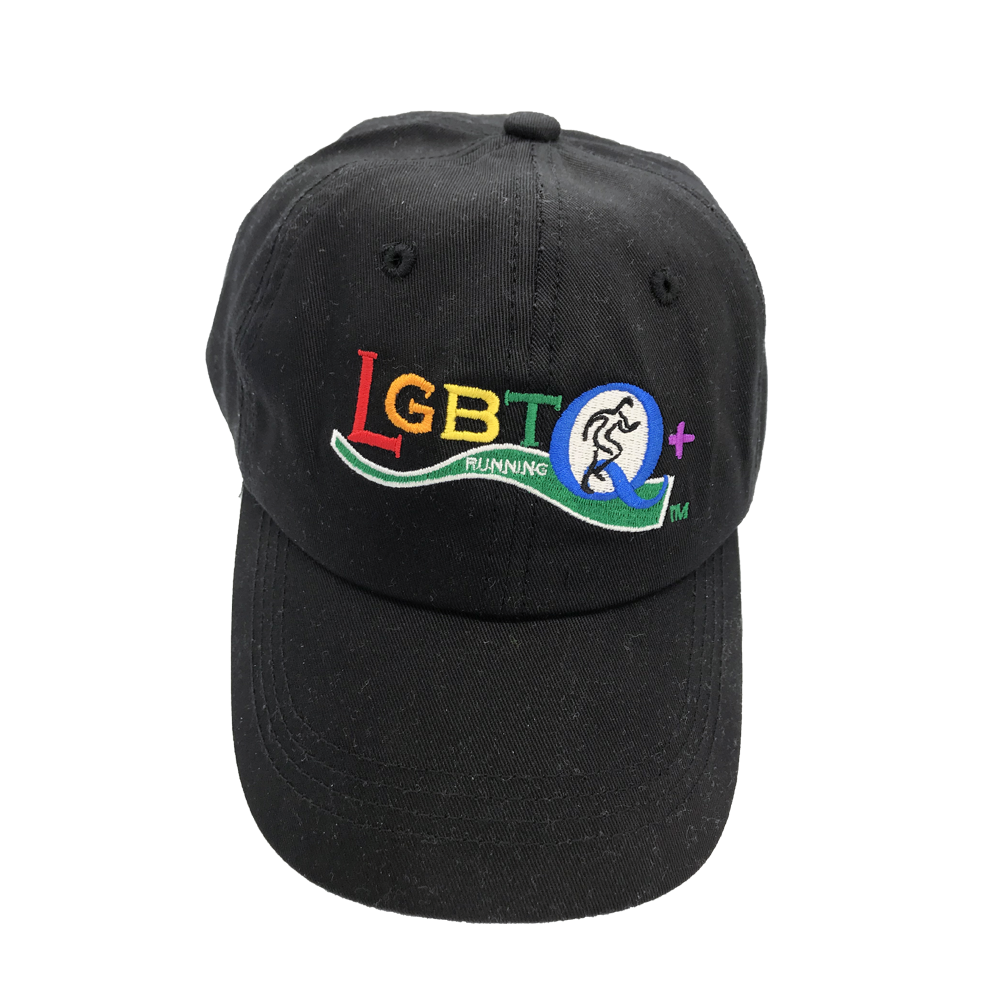 LGBTQ+ Running Embroidered Logo Cap | Black Cotton Twill Unisex Racer Hat | Lightweight & Quick-Dry Sports Accessory