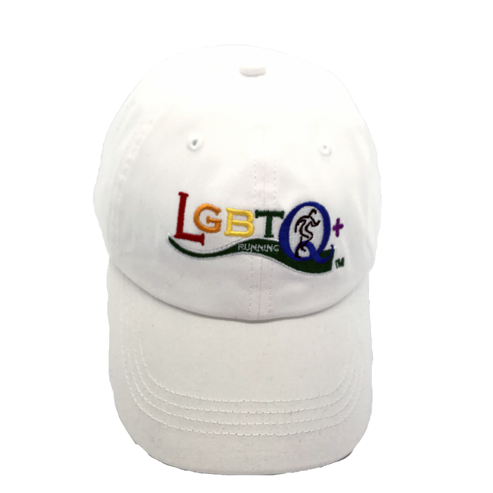 LGBTQ+ Running Embroidered Logo Cap | White Cotton Twill Unisex Racer Hat | Lightweight & Quick-Dry Sports Accessory