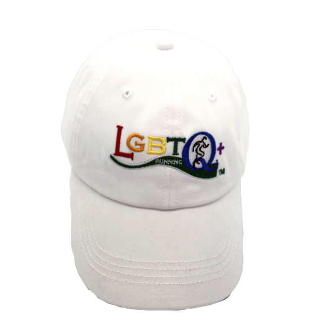 LGBTQ+ Running Embroidered Logo Cap | White Cotton Twill Unisex Racer Hat |  Lightweight & Quick-Dry Sports Accessory